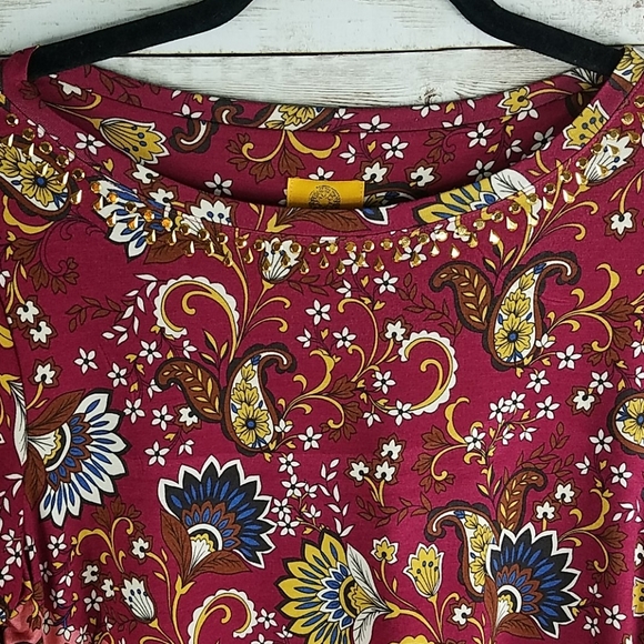 NWT, Ruby Red, 0171,Red Floral boat neck Top.Sz PM - Picture 2 of 5